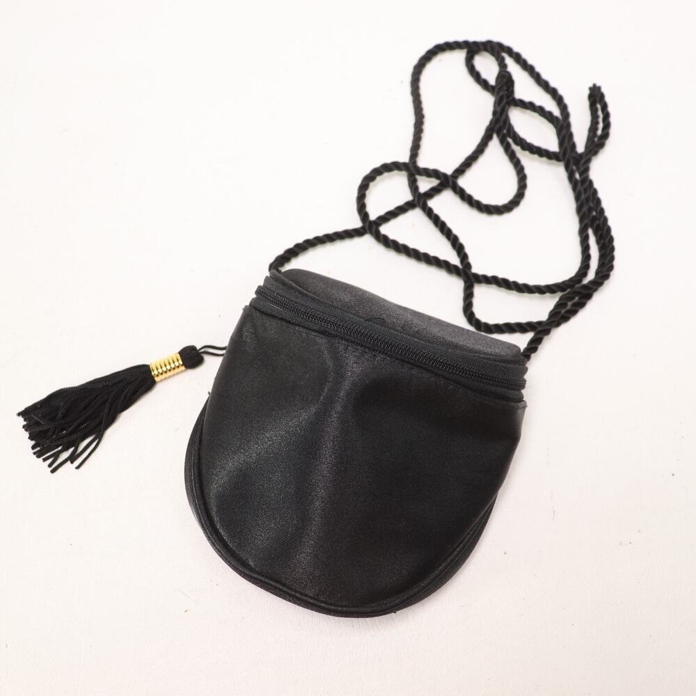 Mini Crossbody Handbag Pouch Women Black Acetate Zip Tassel Purse Bag